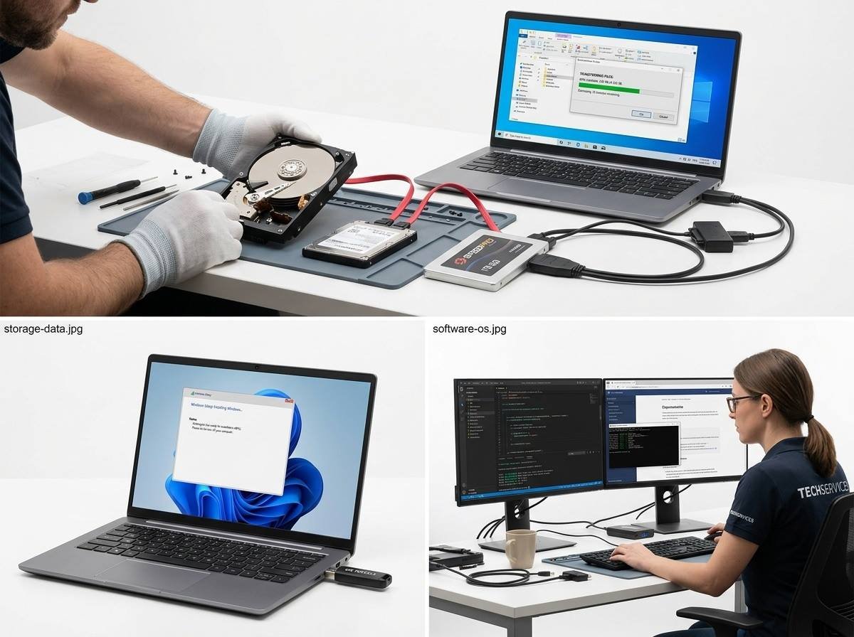 Technician upgrading a hard disk to an SSD